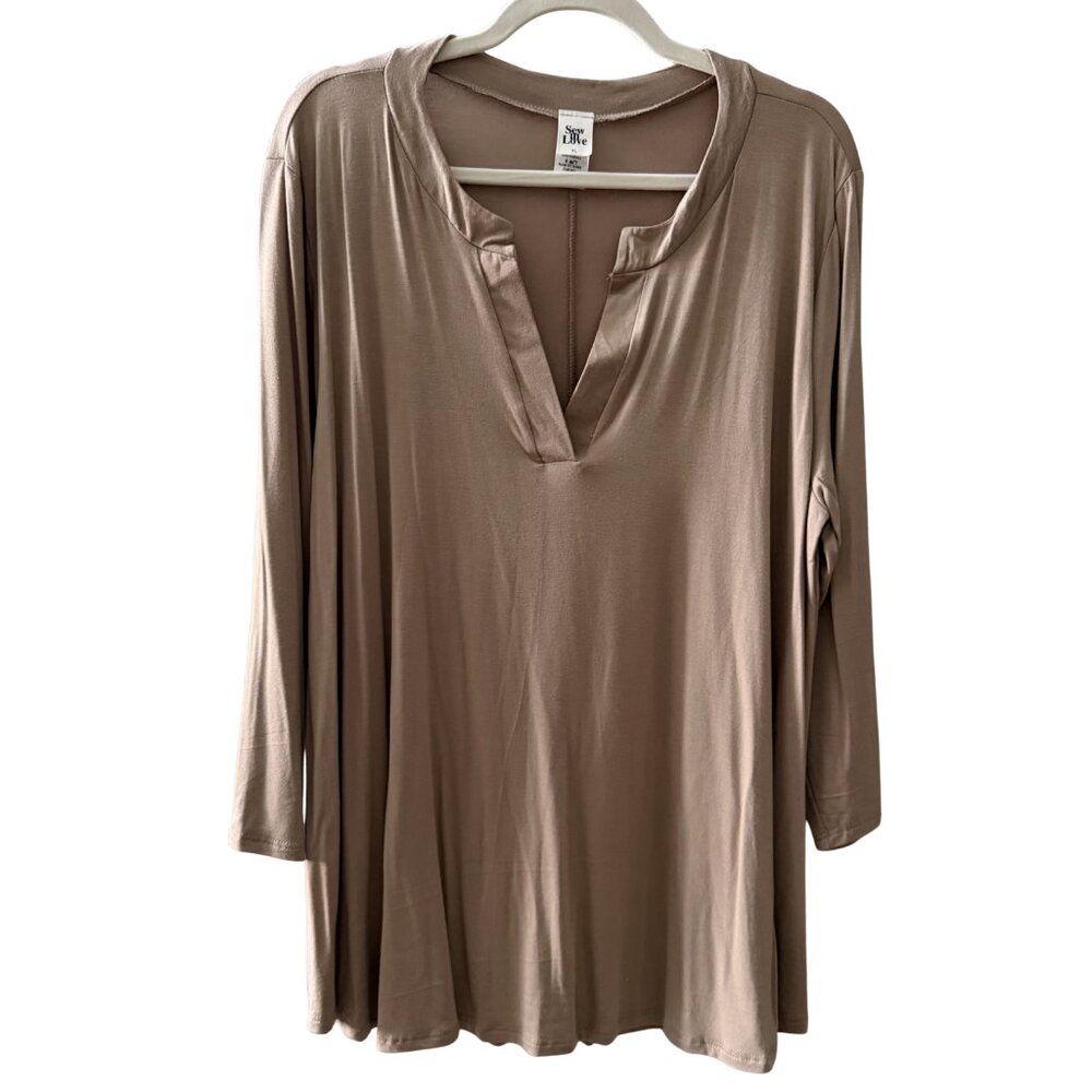 Sew In Love Taupe Split Neck Top — Size XL (New)